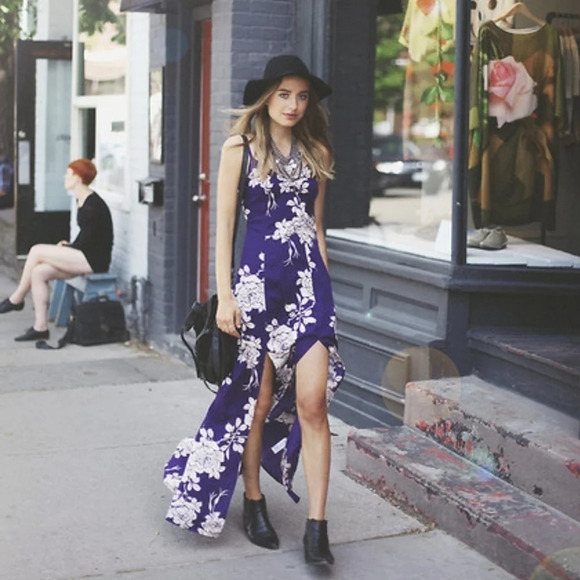 Asos 10 Design Double highy Leg Slit Maxi Dress Floral Rose Sleeveless Vacation - Picture 1 of 10